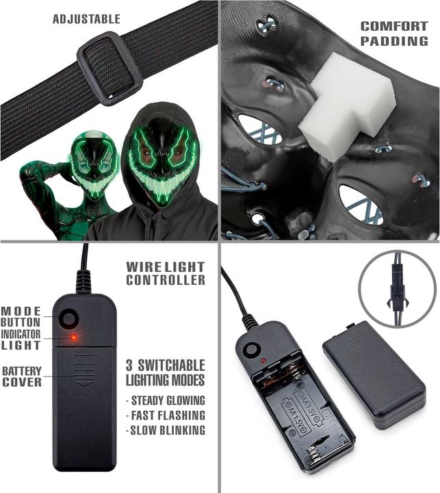 Actual product image Widmann Green monster mask with LED lighting