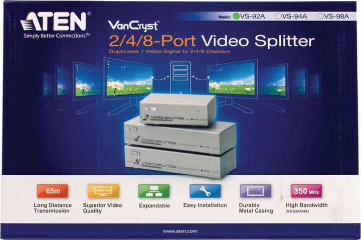 Produktbild Aten VS92A, 2 Port VGA Splitter mit Signalverstärker bis 30m