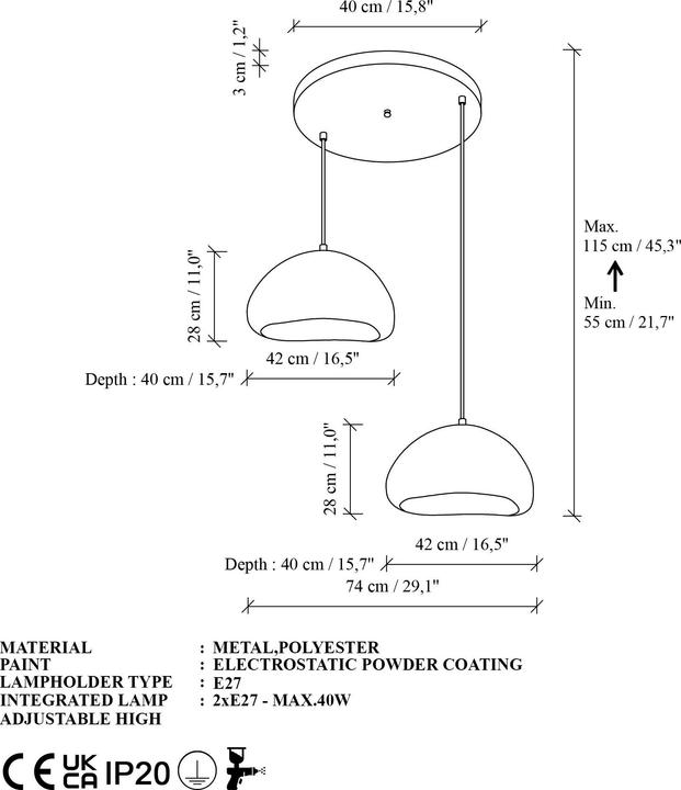 Produktbild Opviq Loval Two Socket Chandelier (E27)