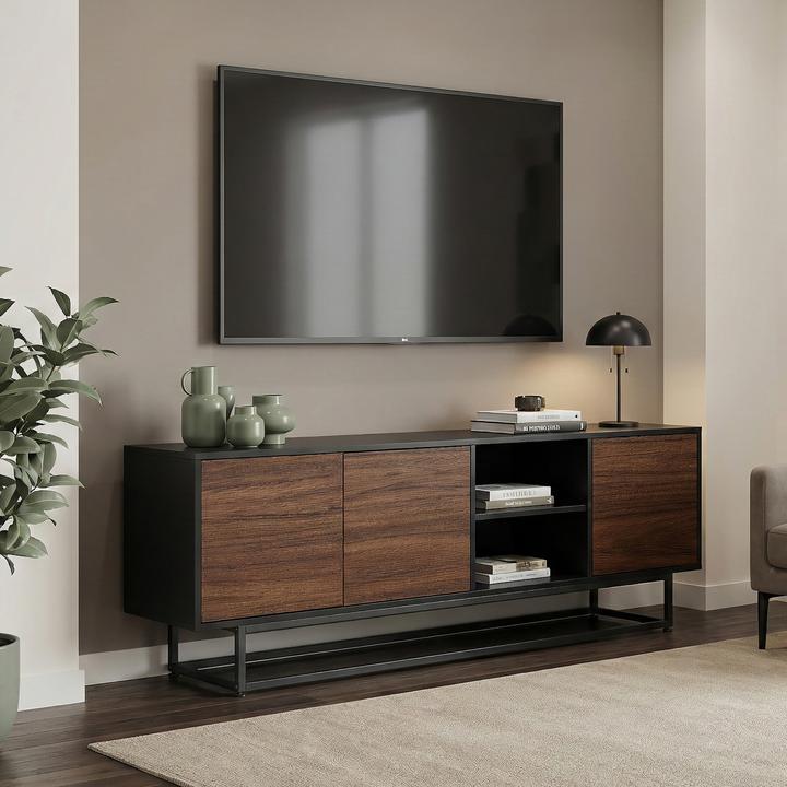 Produktbild En.Casa Lowboard Boxholm 160x30x57 cm Schwarz/Walnussoptik (160 x 30 x 56.50 cm)