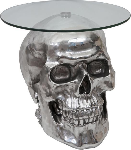 Actual product image Swisshandel24 Side Table Skull, Polyresin Glass Table Living Room Table, Silver 52x55x55cm (52 x 55 x 55 cm)