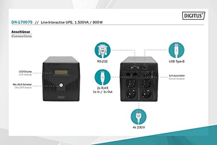 Actual product image Digitus Line-Interact.UPS,1500 VA/900W (1500 VA, 900 W, Line-interactive UPS)