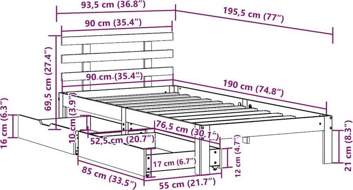 Image du produit vidaXL Bettrahmen (90 x 190 cm)