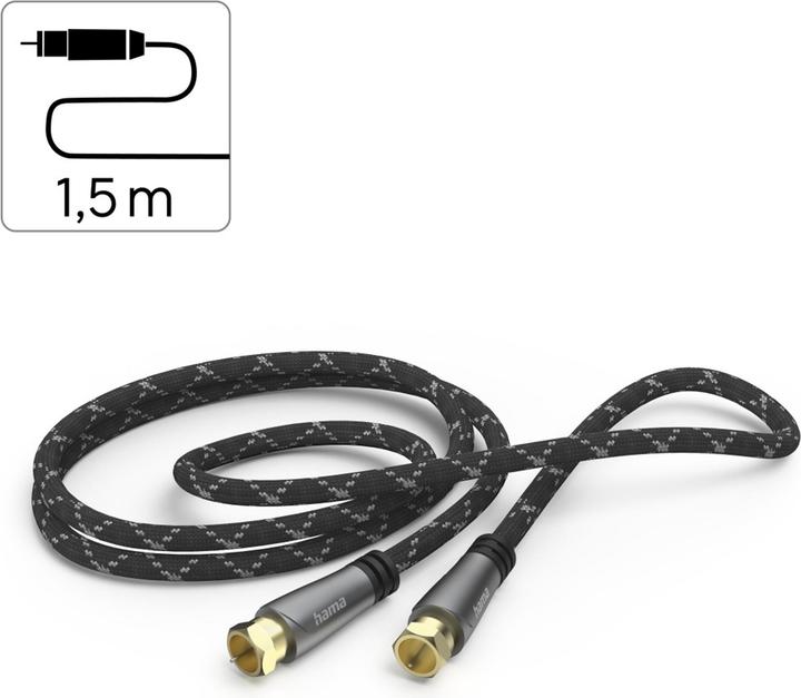 Produktbild Hama SAT-Anschlusskabel, F-Stecker - F-Stecker, Metall, vergoldet, 1,5 m, 120 dB (120 dB, Antennenkabel)