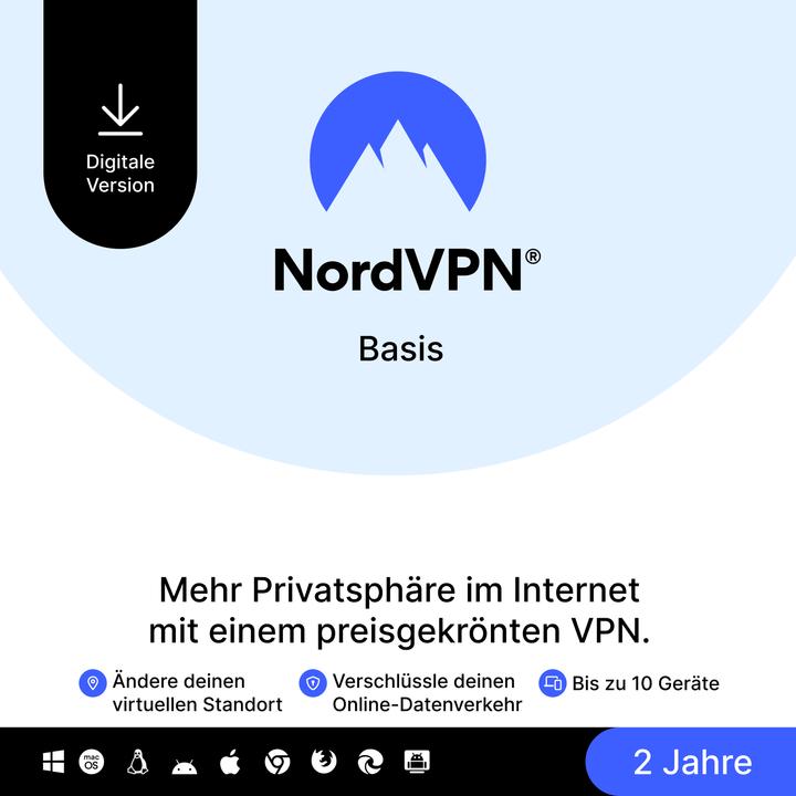 Image du produit Nord VPN Basis 2-Jahre Premium-VPN-Dienst für 10 Geräte Download Code (1 Utilisateur, 10 Périphériques/Utilisateurs, 24 mois)