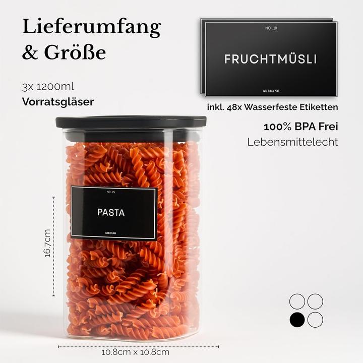 Actual product image Greeano Vorratsgläser eckig (3er Set, 1200ml) luftdicht (1.20 l)