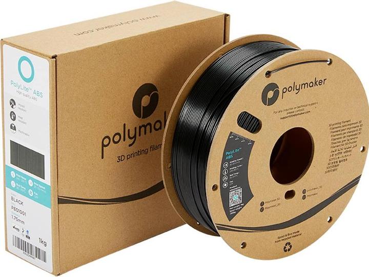 Produktbild Polymaker PolyLite ABS V2 - Black - 1.75mm (ABS, 1.75 mm, 1000 g, Schwarz)
