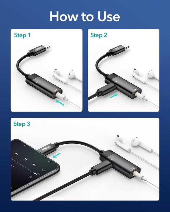 Actual product image ESR 2 in 1 USB-C to Headphone Jack Adapter (USB Type C, 3.5mm jack)