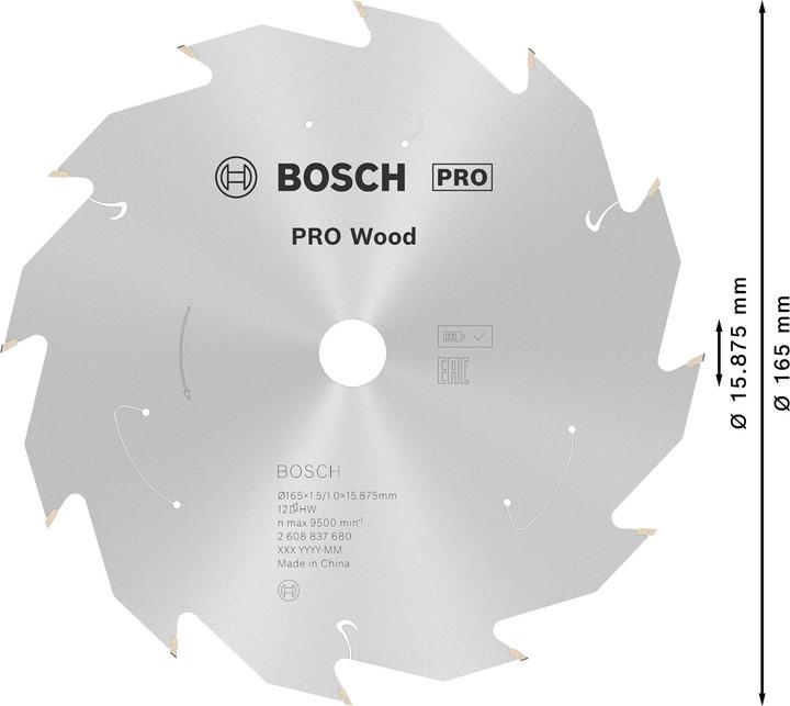 Produktbild Bosch Professional Zubehör PRO Wood cordless Kreissägeblatt, 165 x 1,5 x 15.875 mm