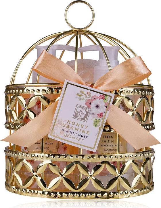 Actual product image Accentra Bath set HONEY JASMINE in wire basket, incl. 200ml shower gel, 200ml body lotion, 30g net sponge (Hair care set, Body care set)