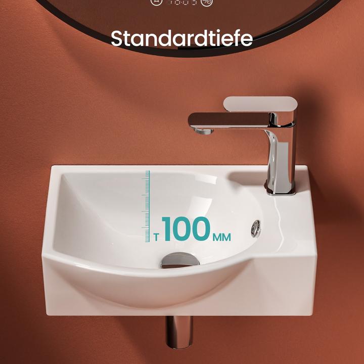 Produktbild Emke Wandwaschbecken 405 x 280 x 140 mm, Rechteckig, Keramik, Linkes Hahnloch, Strahlend weiss (280 mm, 405 mm)