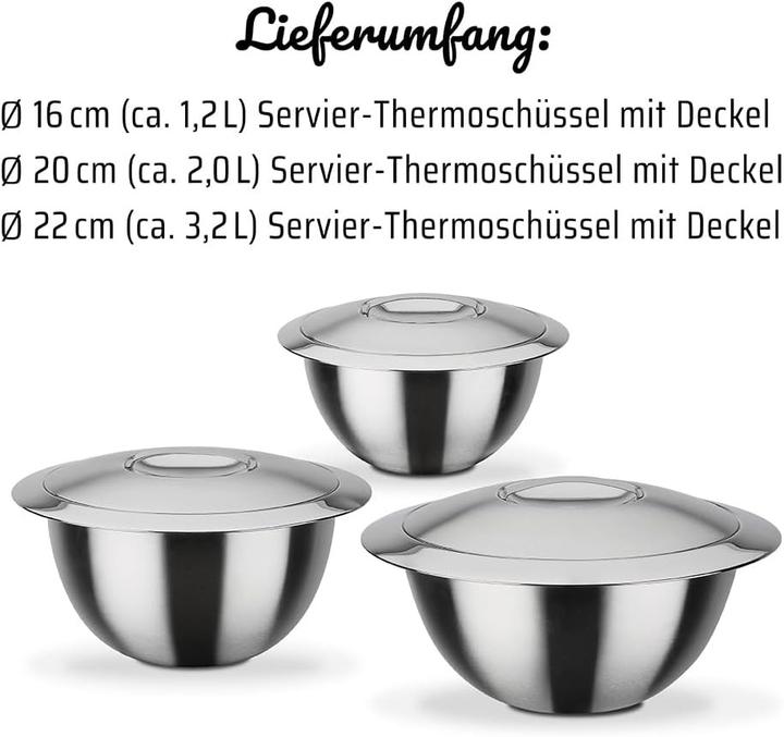 Actual product image GSW Thermo bowls with lid 3-piece set made of double-walled stainless steel (16 cm, 1.20 l, 3x)