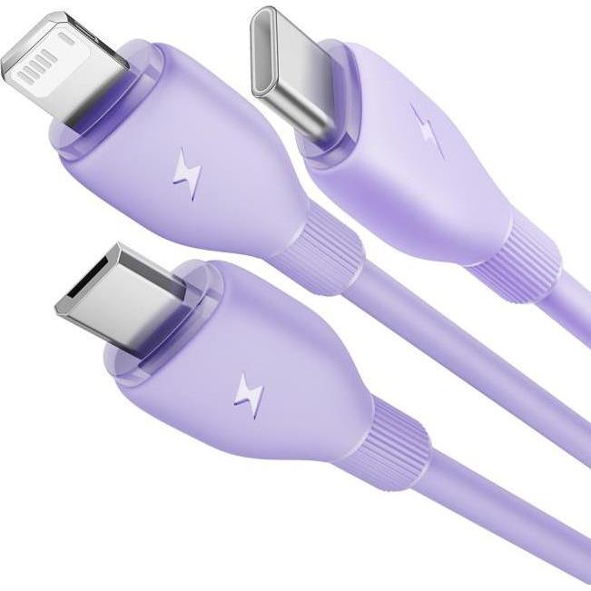 Thumbnail - Baseus Ultra-Fast One-for-Three Schnellladekabel USB-A zu M+L+C 3.5A 1.3m Nebula Purple (1.30 m), USB Kabel