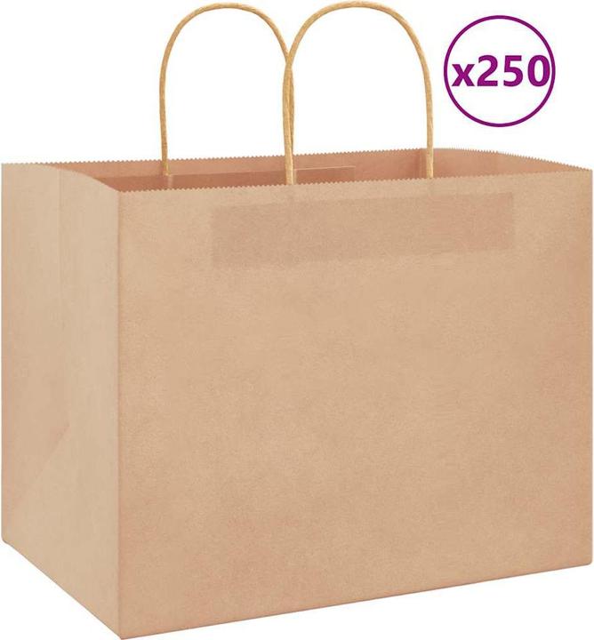 Produktbild vidaXL Kraftpapiertüten 250 Stk. mit Henkel Braun 32x22x24 cm Papiertüte (250x)