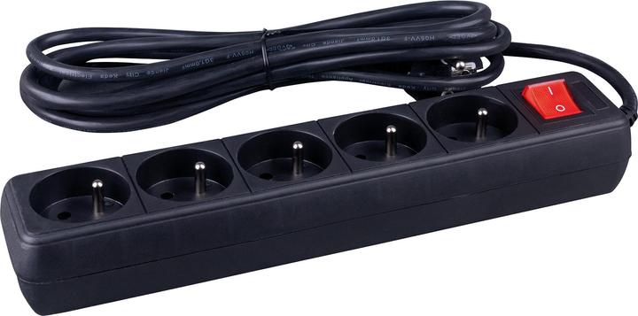 Office Products Bâti de prises, 5 prises, 5m, interrupteur, noir (5x, 5 m)