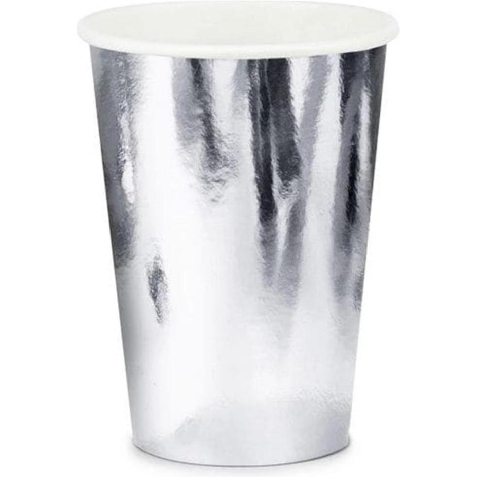 Partydeco, Einweggeschirr, Becher aus silbermetallisiertem Papier (6 x)
