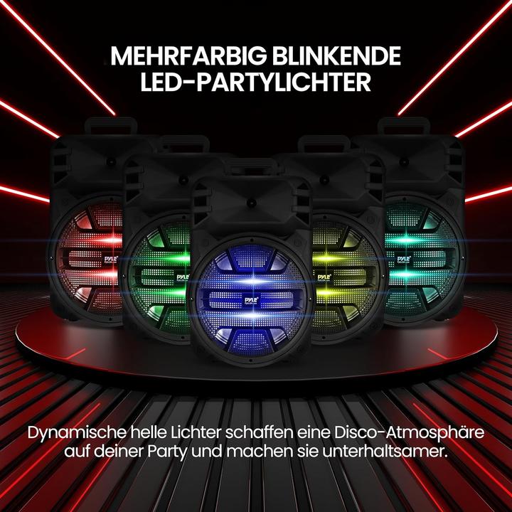 Produktbild Pyle Bluetooth-Lautsprecher mit Rädern Karaoke DJ LED-Beleuchtung
