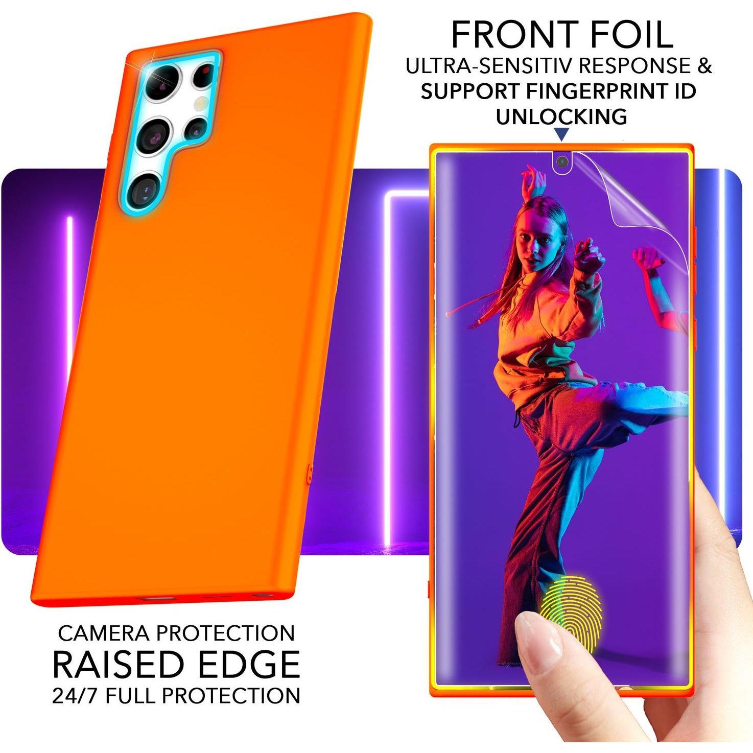 Thumbnail - Nalia Neon Silikon Hülle mit 2x Displayschutz (Samsung Galaxy S23 Ultra), Smartphone Hülle, Orange