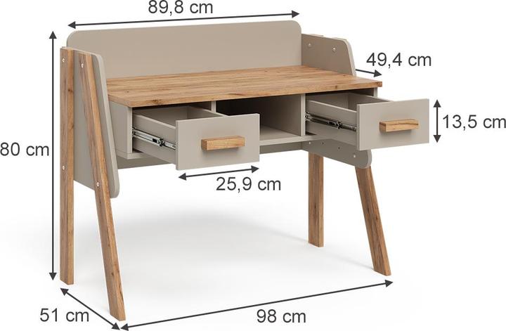 Image du produit VitaliSpa Schreibtisch Malia, Cashmere/Artisan/Artisan, 97 x 51 cm mit 2 Schubladen (51 x 97 x 80 cm)