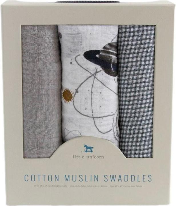 Actual product image little unicorn Cotton Muslin Swaddle 3 Pack - Planetary (120 cm, 120 cm)
