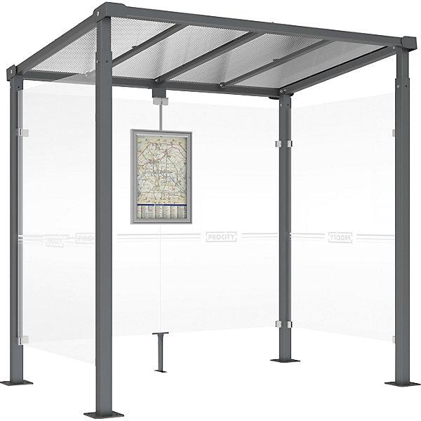 Actual product image SPL MILANO waiting shelter, with 2 side panels, width 2520 mm, charcoal.