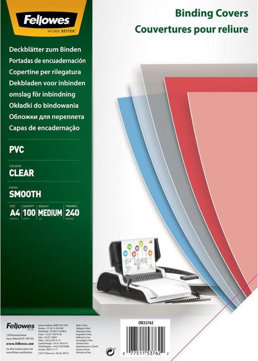 Actual product image Fellowes PVC cover sheets (A4, 240 micron)