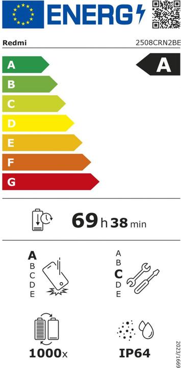 Label énergétique Xiaomi Redmi 15C (128 Go, Vert menthe, 6.90", Double SIM, 5G)