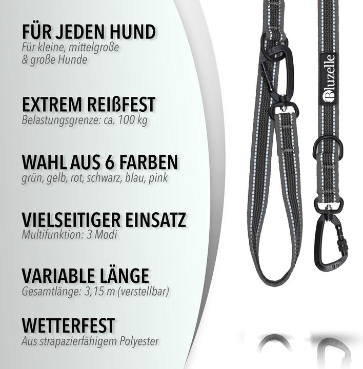Produktbild Bluzelle 3m Hundeleine, Doppelleine Führleine mit Karabiner, Verstellbar (Spazieren)