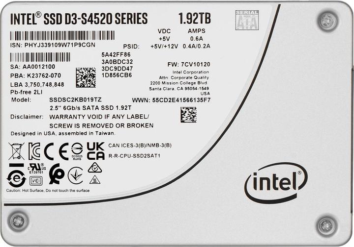 Produktbild Intel SSD D3 S4520 SERIES 1.9TB 2.5" SATA 6GB/S 3D4 TLC SINGLEPACK (1920 GB, 2.5")