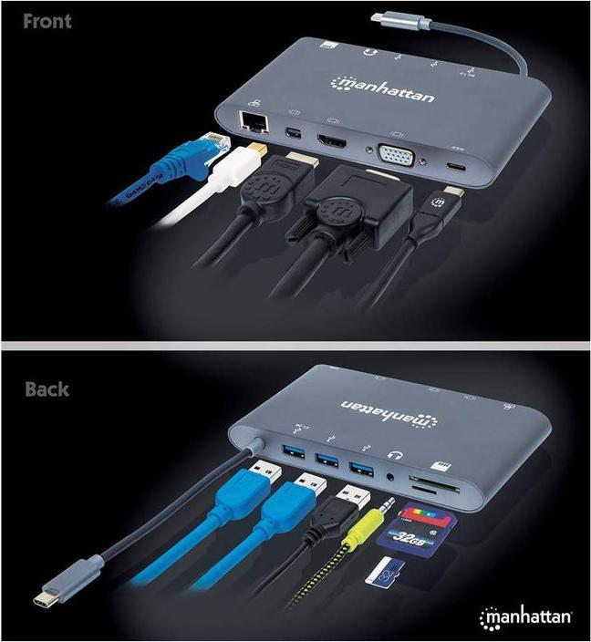 Produktbild Manhattan SuperSpeed USB-C to 7-in-1 Docking Station (Docking Port, 7 Ports)