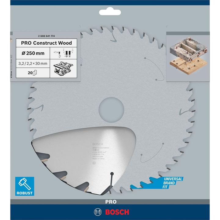 Produktbild Bosch Professional Zubehör PRO Construct Wood Kreissägeblatt, 250 x 3,2 x 30 mm