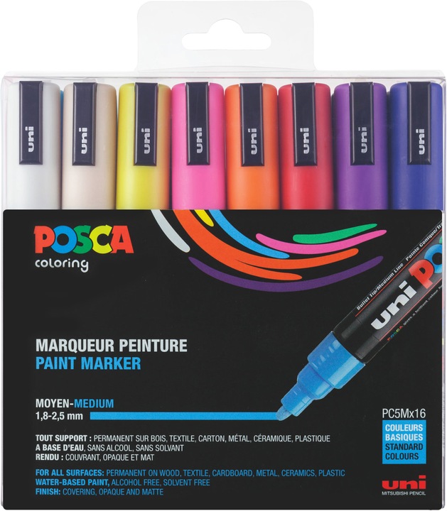 Actual product image Posca PC-5M brand, set of 16 (pc-5m 1.8-2.5mm assorted, 2.50 mm, 16 x)