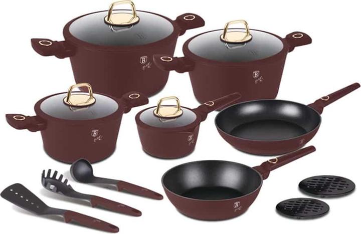 Immagine prodotto BerlingerHaus Set da cucina con utensili e sottopentola, 15 pezzi, bordeaux (24 cm, Set di pentole e padelle da cucina, Alluminio)