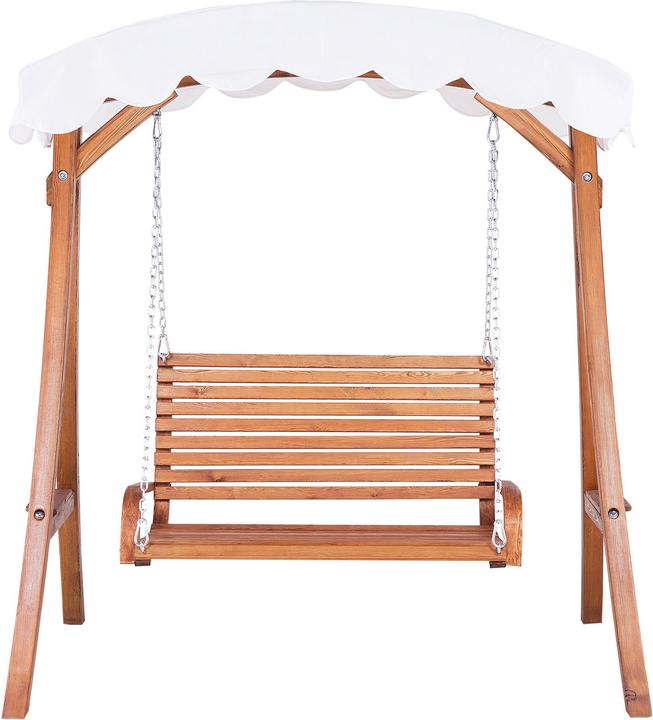 Produktbild Beliani Gartenschaukel Lärchenholz dunkelbraun Sonnendach beige ANDRIA