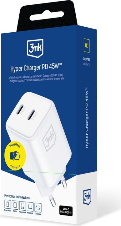 Produktbild 3MK Ładowarka sieciowa Hyper Charger PD 45W GaN QC4+ PPS 2C Super-Fast Charge 2.0 biały (45 W)