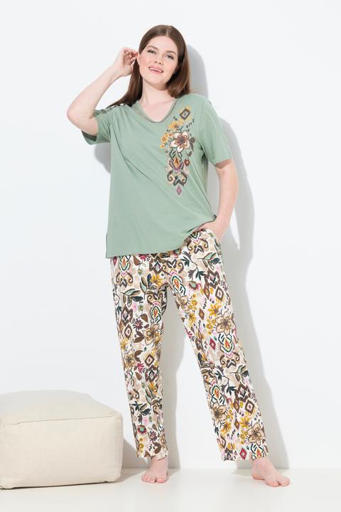 Produktbild Ulla Popken Pyjama, Blüten, V-Ausschnitt, Halbarm (50, 52)