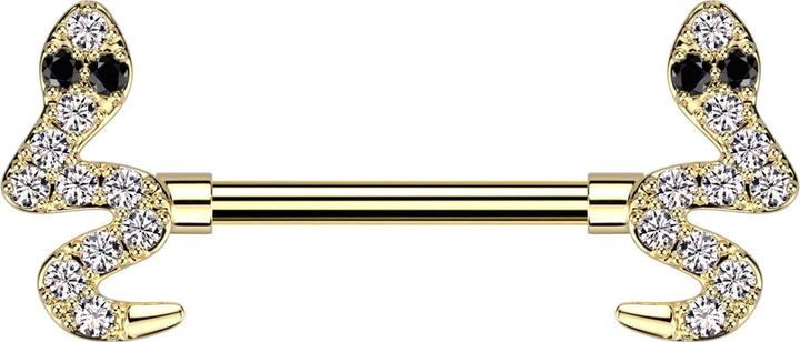 Produktbild Star Piercing Barbell vergoldet Schlange Kristalle silber (Messing, Chirurgenstahl 316L)