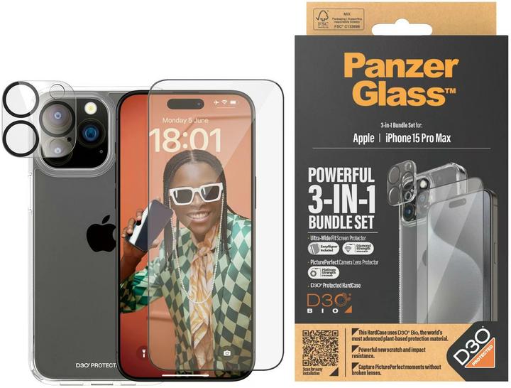 Immagine prodotto PanzerGlass Confezione 3 in 1 (1 Pezzo/i, Apple iPhone 15 Pro Max)
