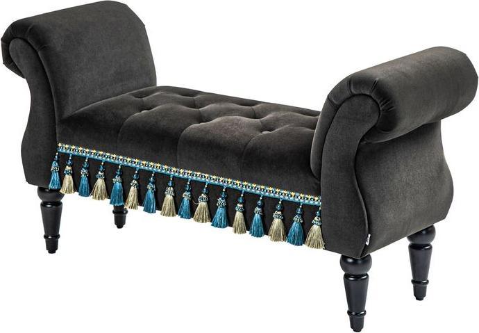 Swisshandel24 Upholstered bench, storage space, armrest, wooden legs, vintage, velvet look, up to 150kg, 117x4 (40 cm)