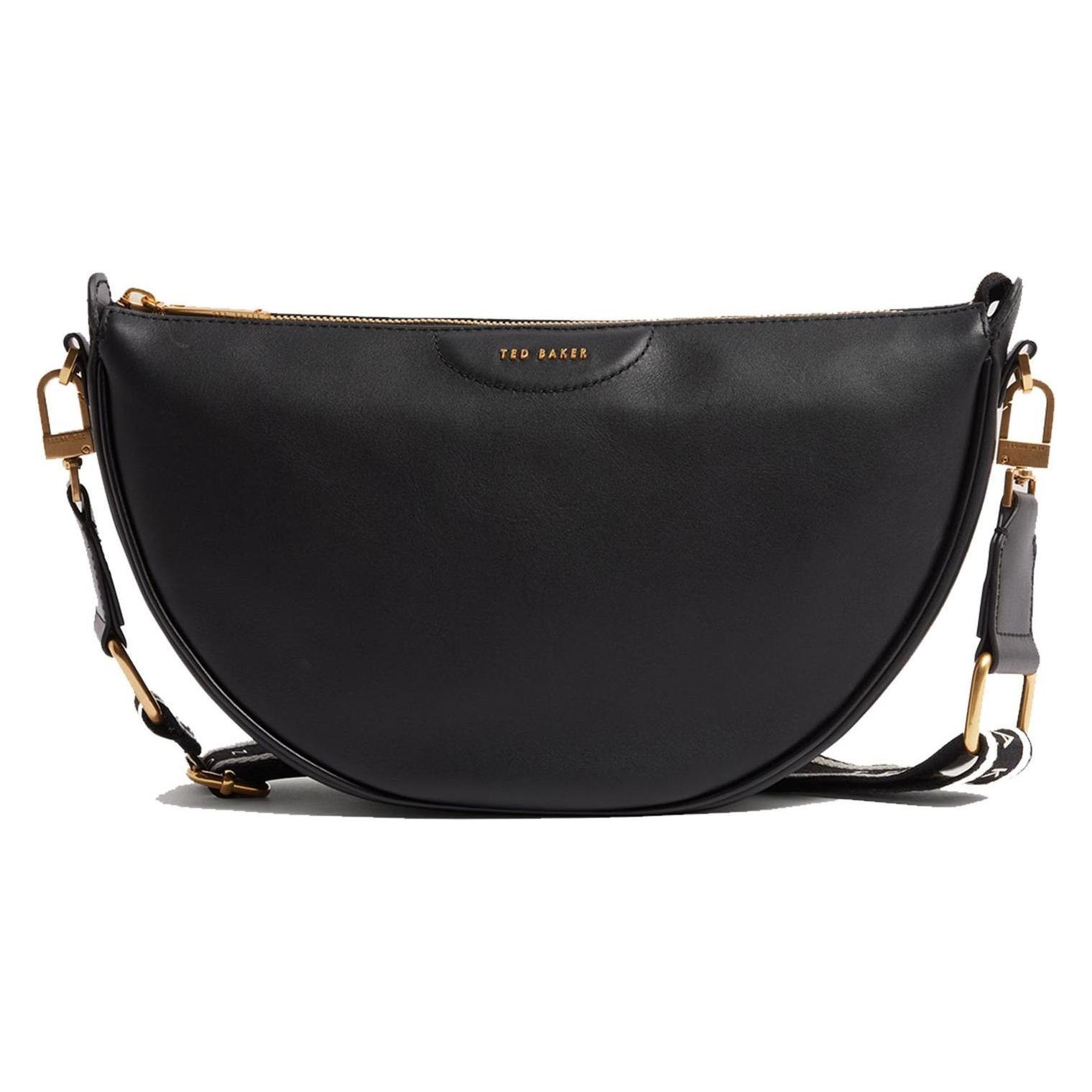 Ted Baker, Damen, Handtasche, Essina Webbing Leather Half Moon Crossbody Bag, Schwarz