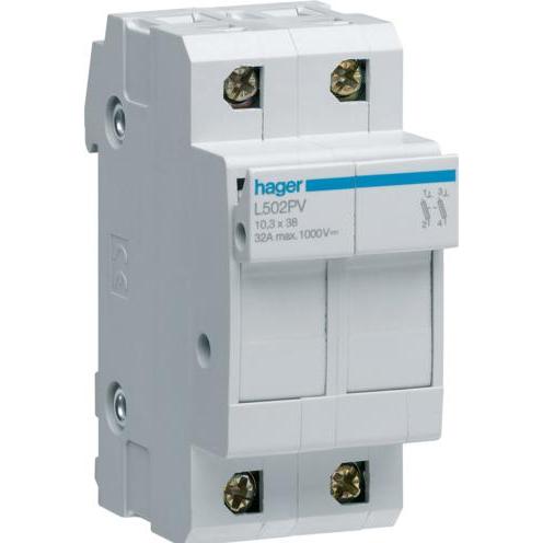 Hager, Sicherung, Sicherheitssockel modular PV 2P 10x38mm 1000V (Neozed-Sicherung, 32 A)