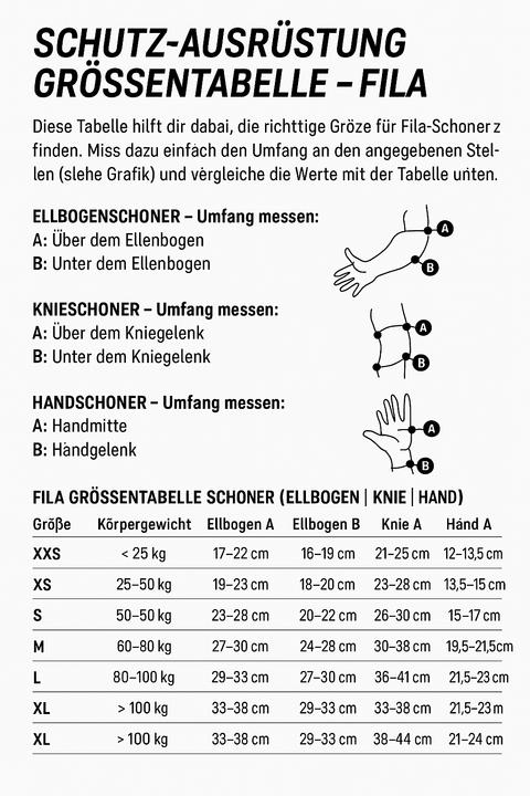 Nutritional values and ingredients FILA FS Ochr FP MEN GEARS blk/silv L (L, Knee pad, Pair)