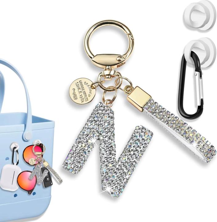 Actual product image Swissdetector Keyring with initial - N - Strass - Glitter - Silver
