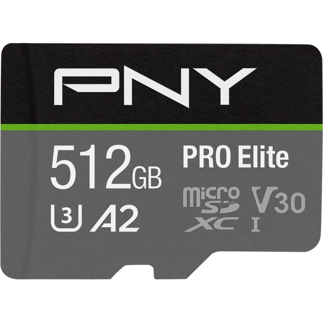 PNY Pro Elite (512 GB, microSDXC, U3, UHS-I), Speicherkarte, Grau