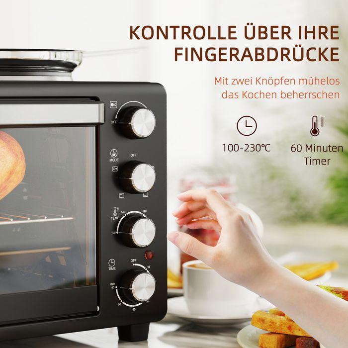 Actual product image Swisshandel24 Minibackofen 28 L 2600W Mini Backofen 100-230℃ 60 Min. Timer Schwarz
