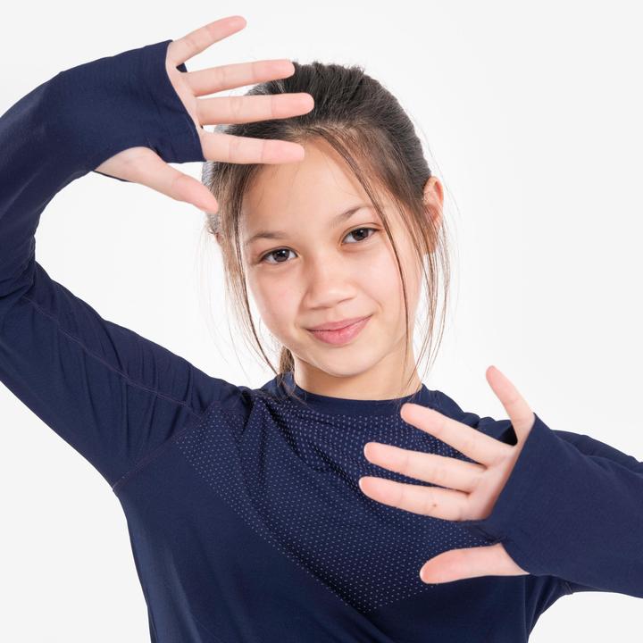 Produktbild Kiprun Laufshirt langarm Kinder atmungsaktiv - Skincare dunkelblau/grau (152)