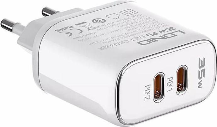 Ldnio A2528M 2USB-C for Apple Wall charger + USB-C - Lightning Cable (35 W)