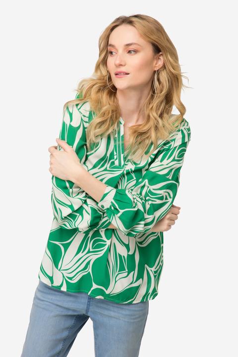 Actual product image Laurasøn Graphic Floral Print Long Sleeve Split Neck Blouse (S)