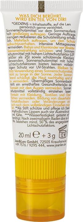 Actual product image Jean & Len Jean&Len Sonnen.Stift LSF50+ 20ml (Suntan cream, SPF 50+, 20 ml, 3 g)
