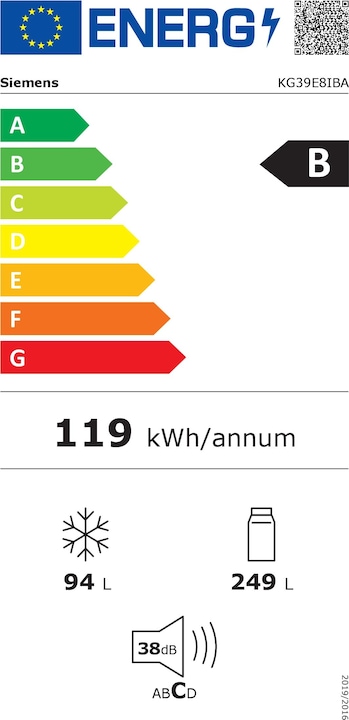Energie-Label Siemens KG39E8IBA (343 l)